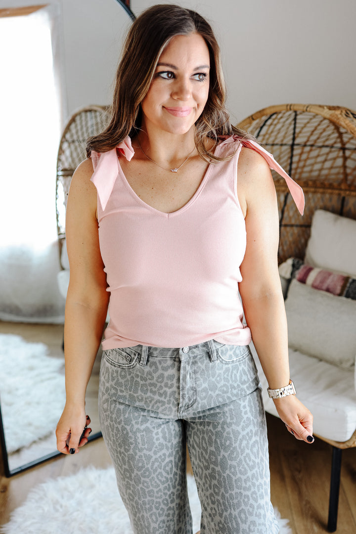 Phoebe Bow Tie Sleeve Tank - Pink