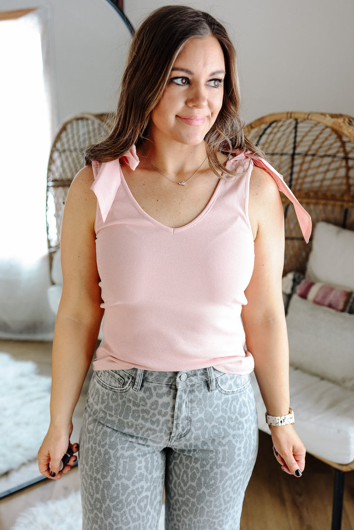 Phoebe Bow Tie Sleeve Tank - Pink