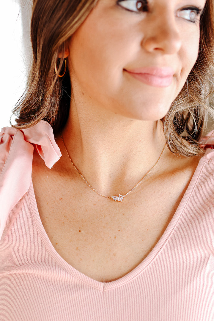 Teardrop Rectangle Crystal Pendant Necklace