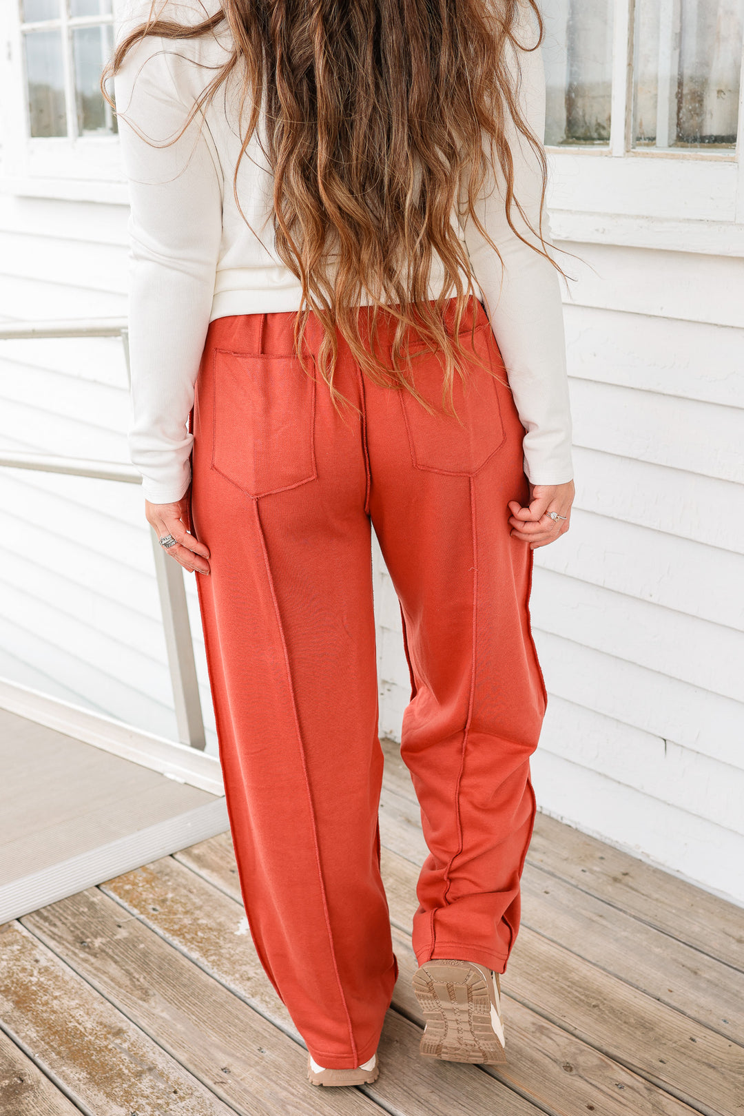 Zaya Barrel Cotton Terry Pants - Washed Red