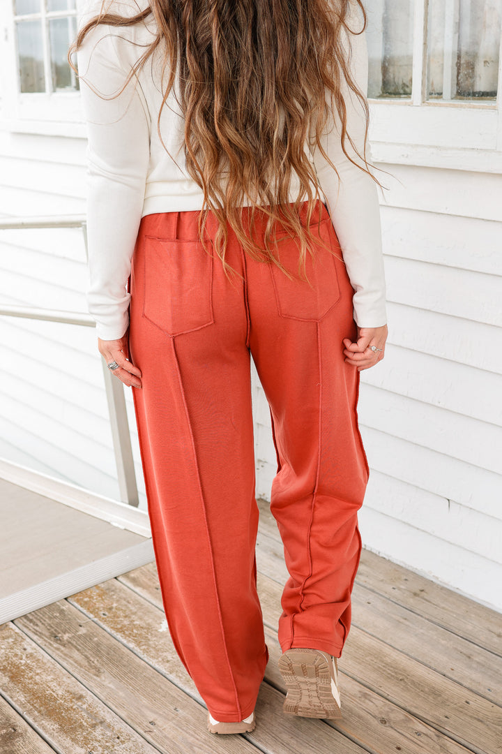 Zaya Barrel Cotton Terry Pants - Washed Red