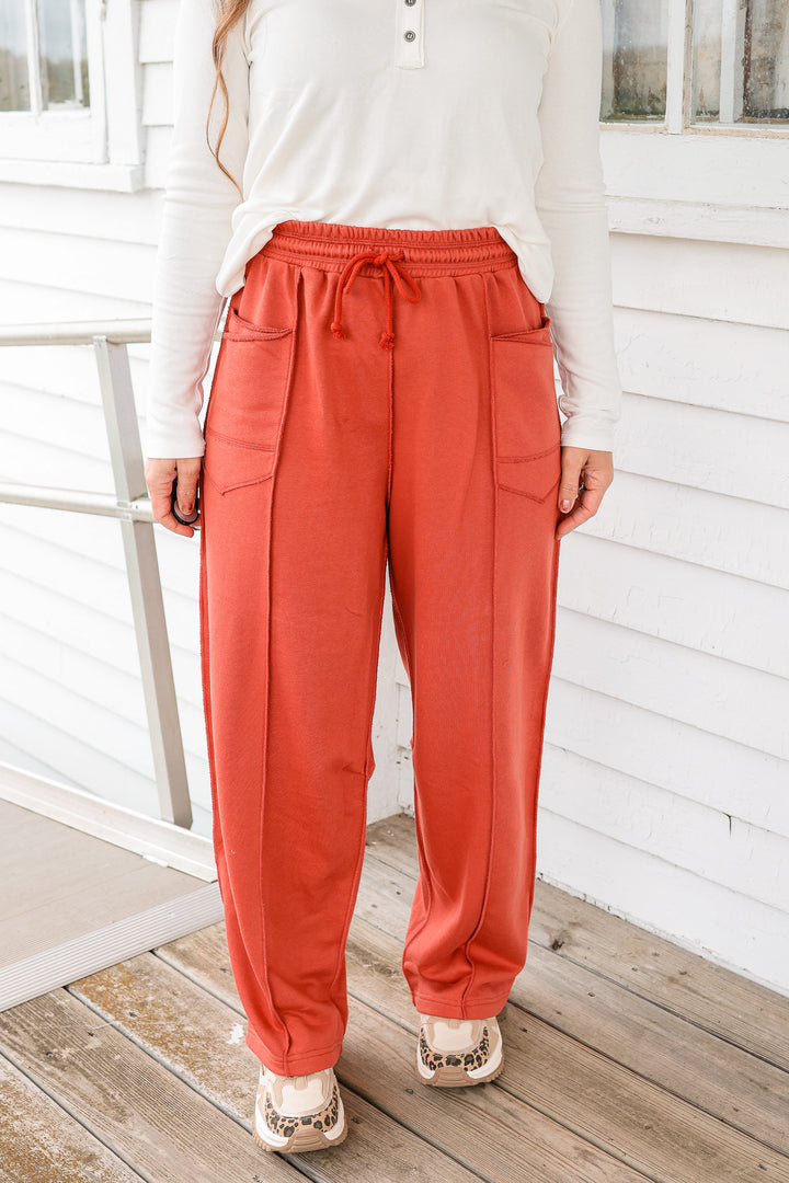 Zaya Barrel Cotton Terry Pants - Washed Red