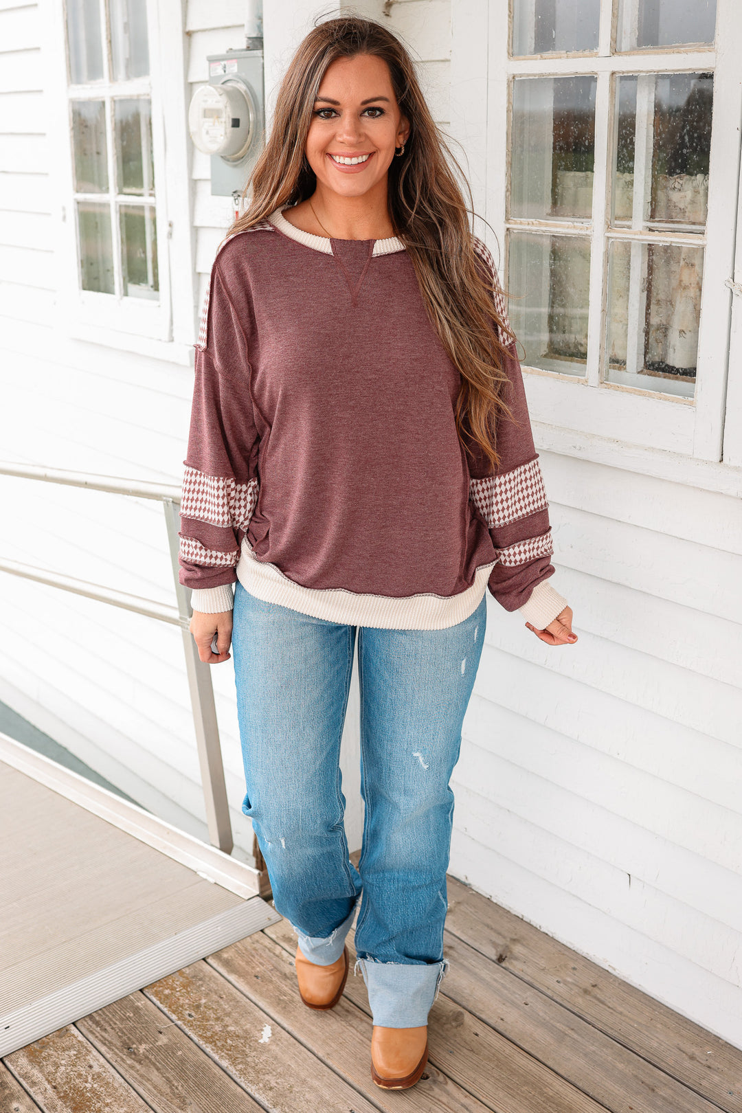 Collins Color Block Sweatshirt - Burgundy