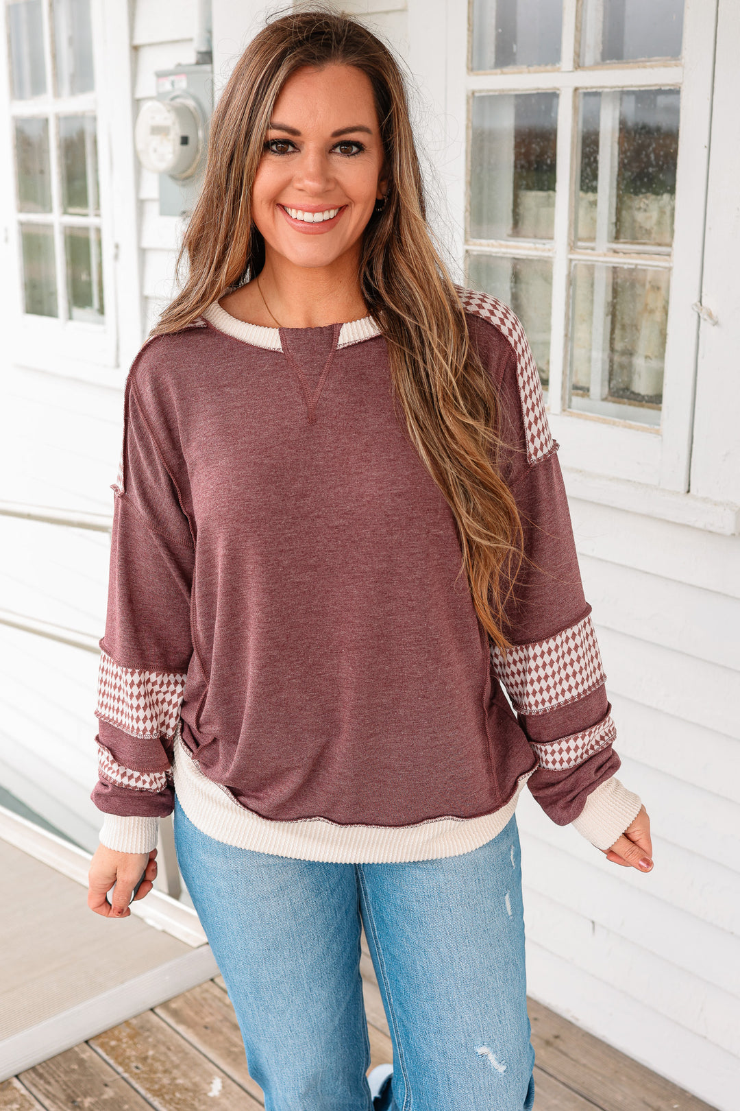 Collins Color Block Sweatshirt - Burgundy