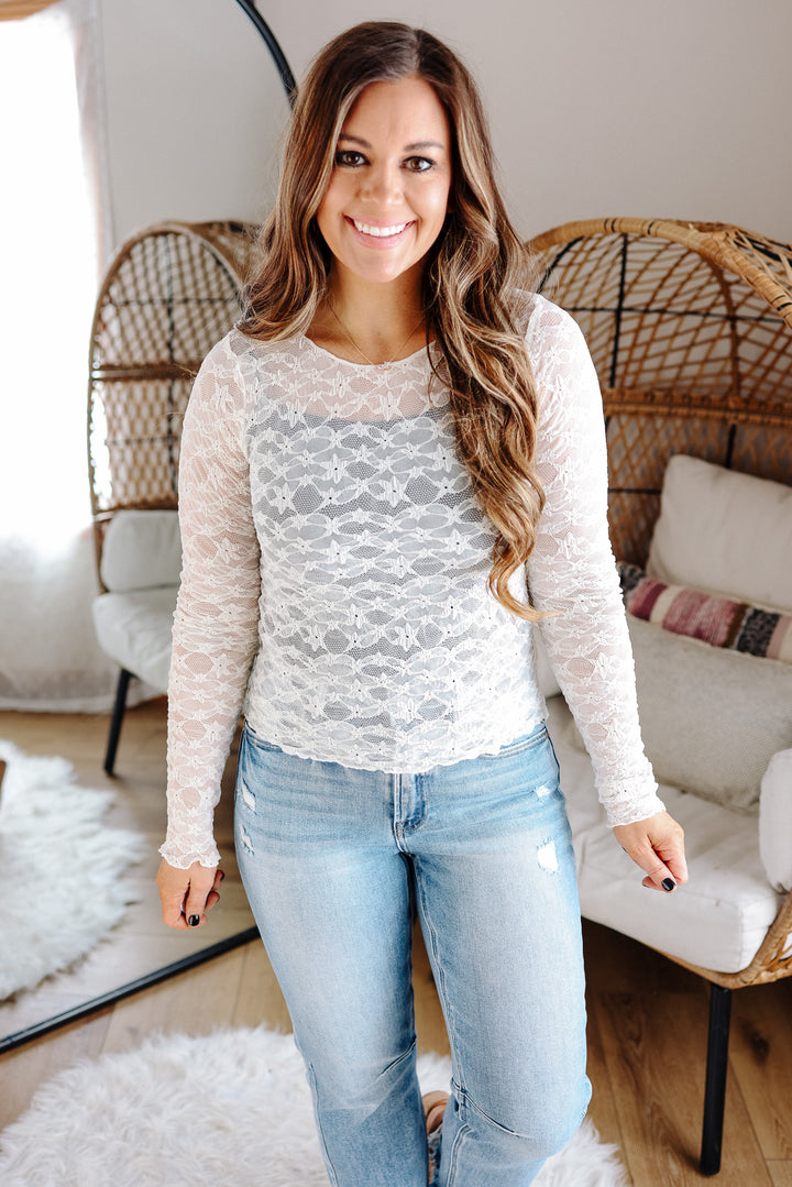 Lily Lace Long Sleeve Sheer Top