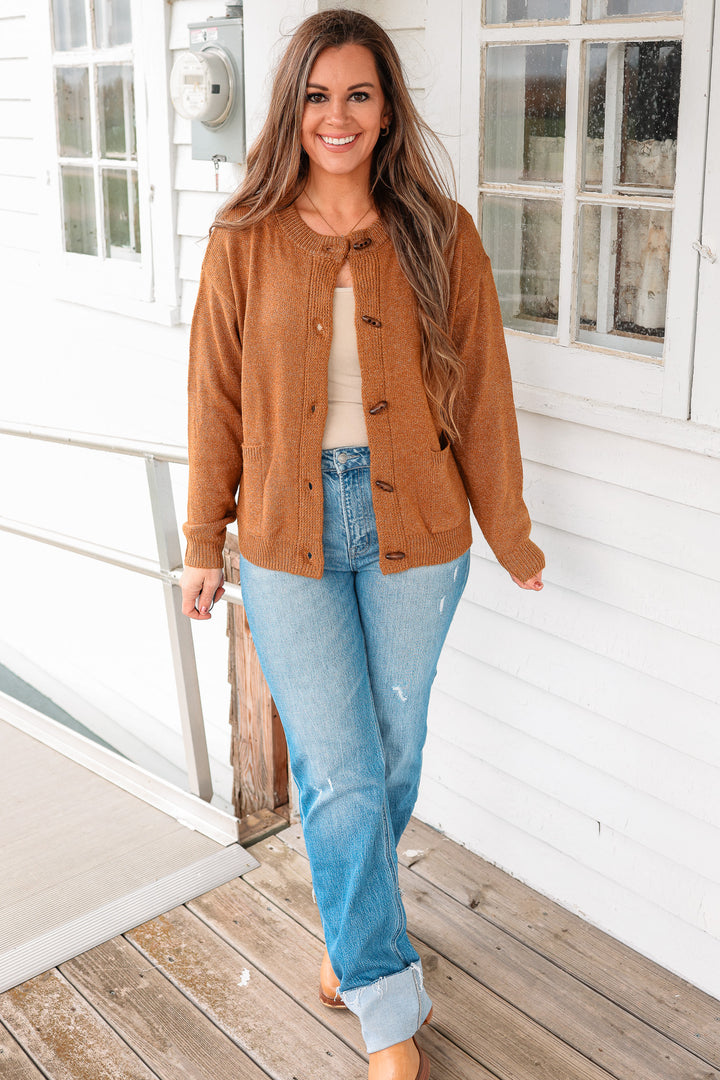 Elise Ribbed Button Down Cardigan - Camel