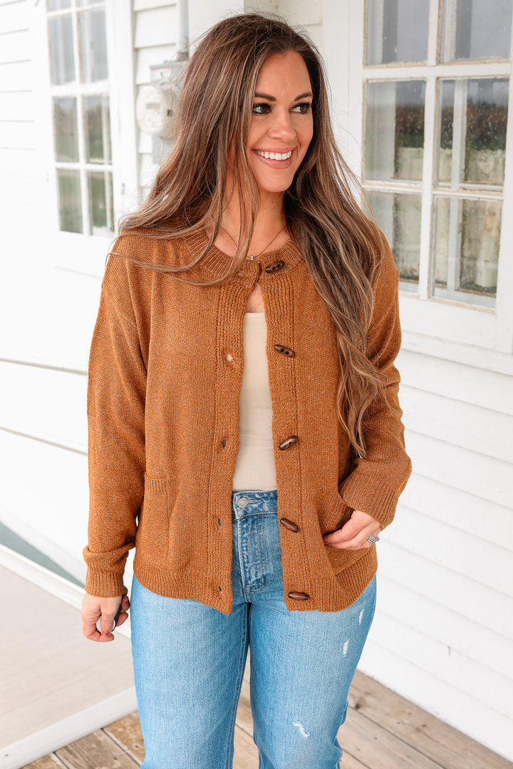 Elise Ribbed Button Down Cardigan - Camel