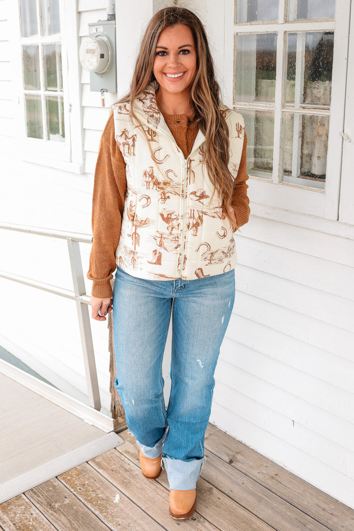 Cowboy Printed Puffer Vest