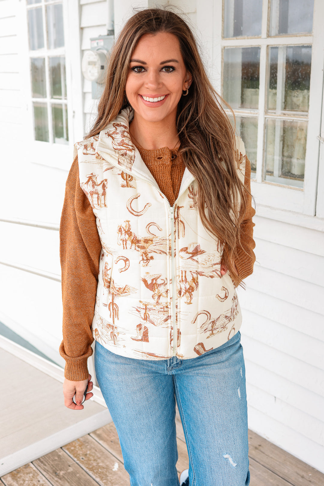 Cowboy Printed Puffer Vest