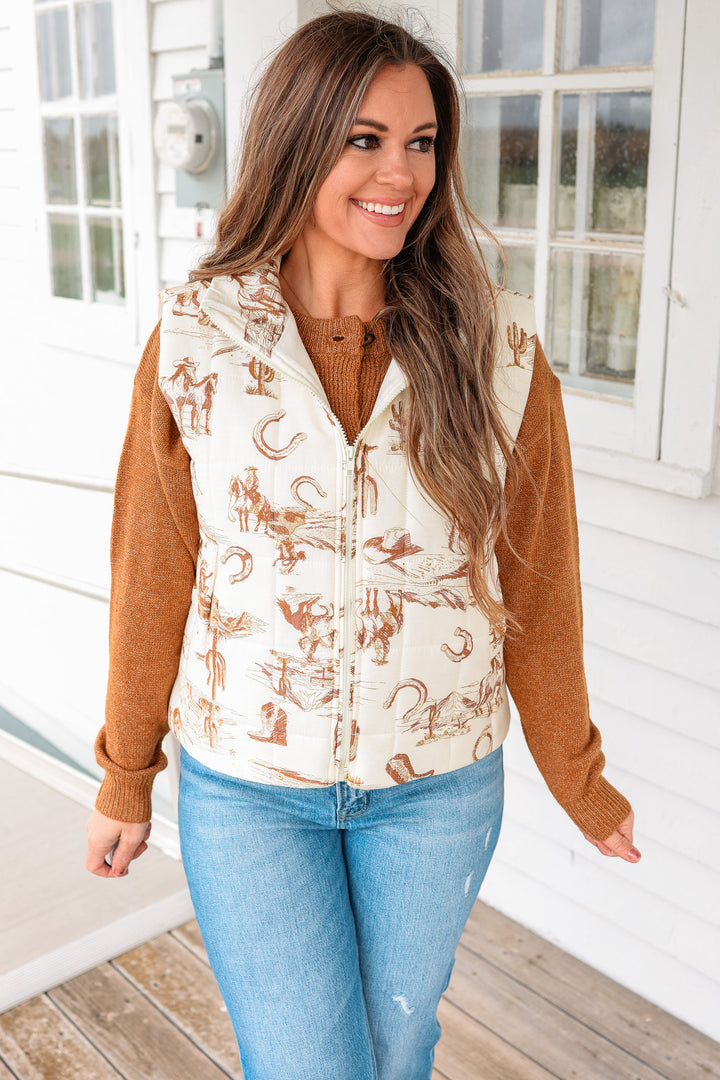 Cowboy Printed Puffer Vest