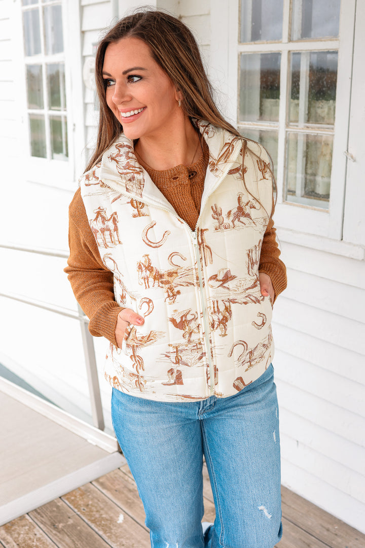 Cowboy Printed Puffer Vest