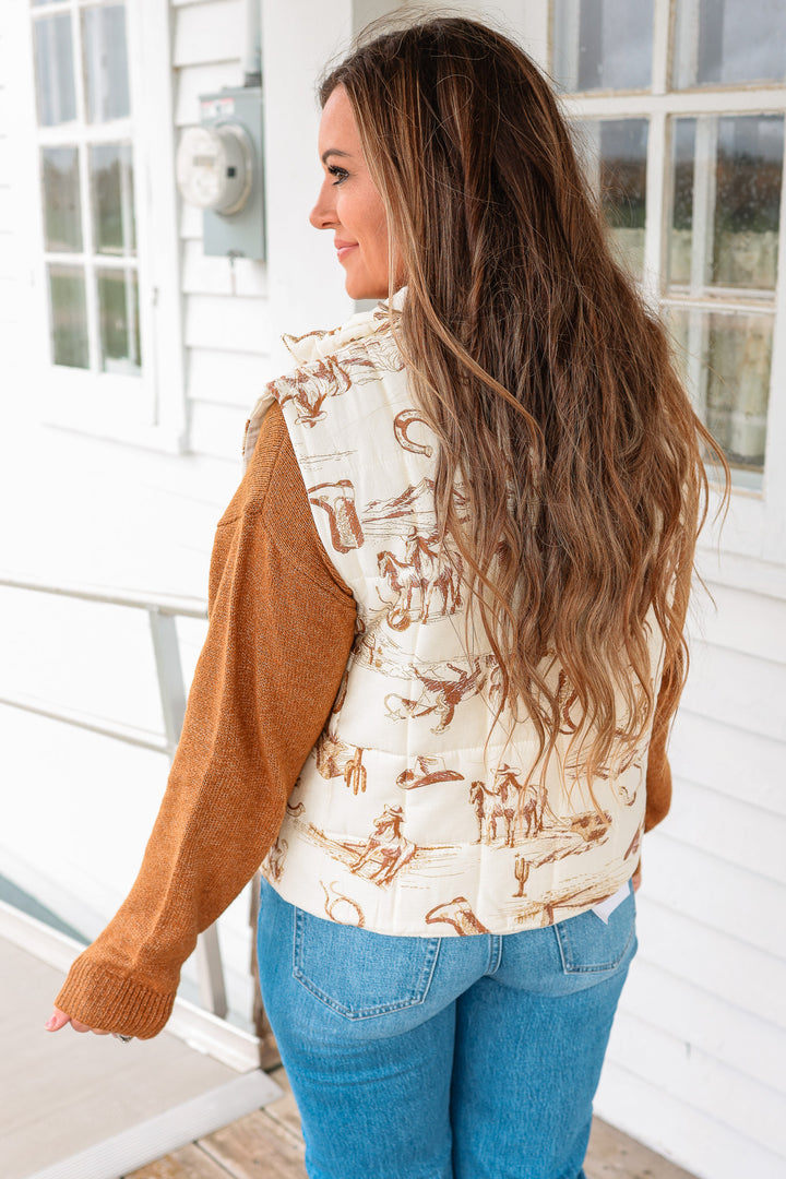 Cowboy Printed Puffer Vest