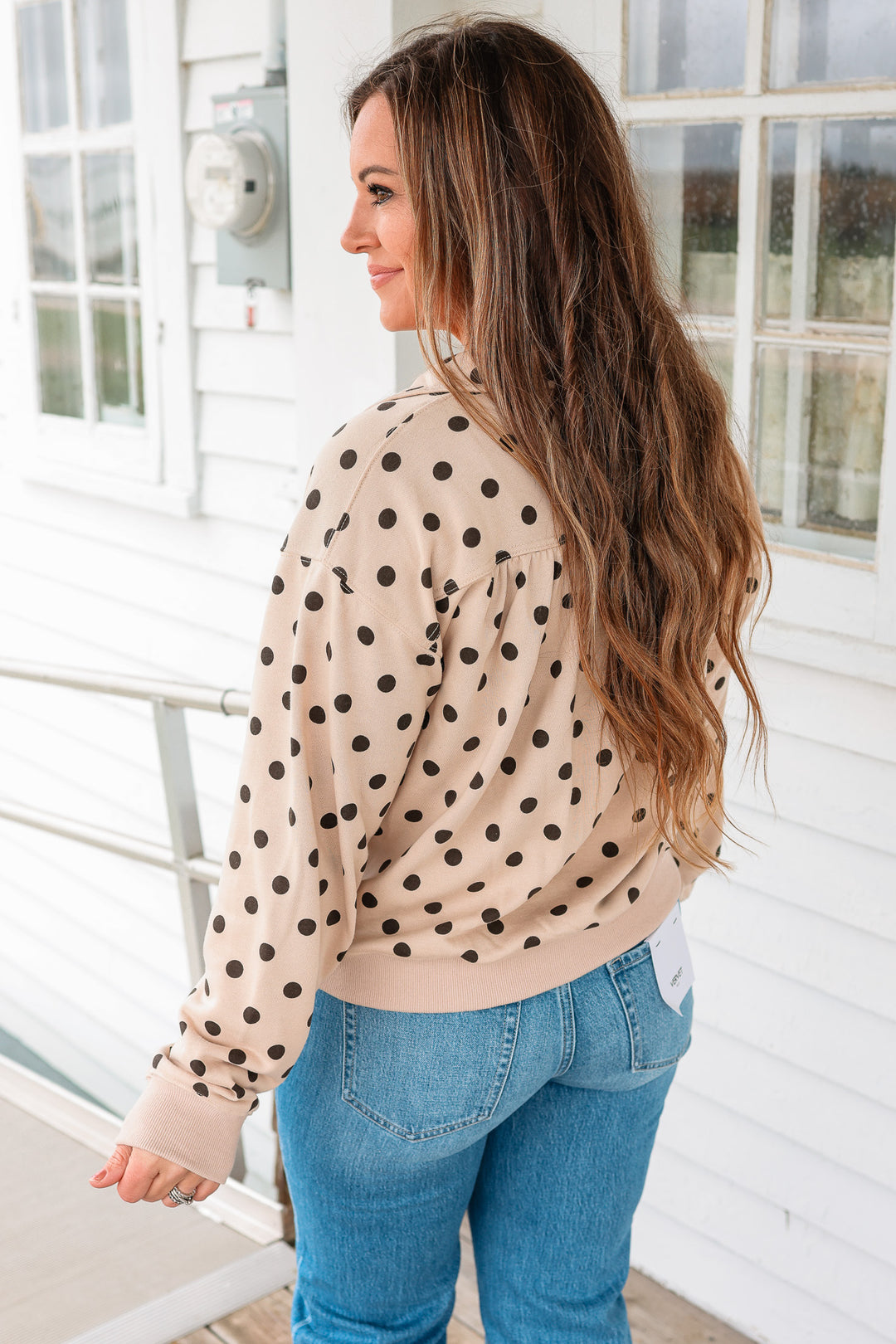 Playful Polka Dot Half-Zip Pullover - Sand