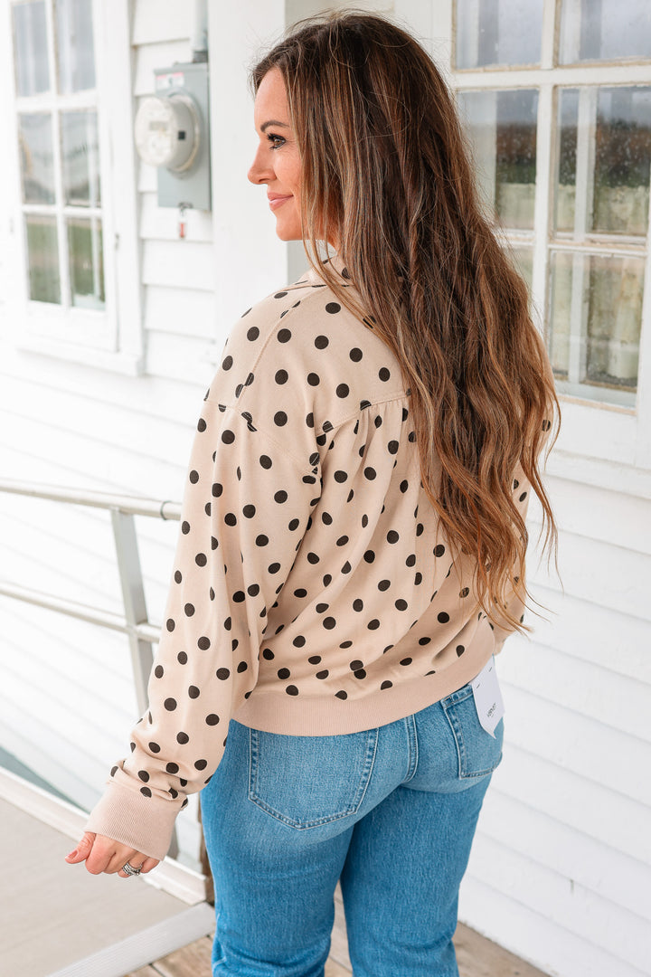 Playful Polka Dot Half-Zip Pullover - Sand
