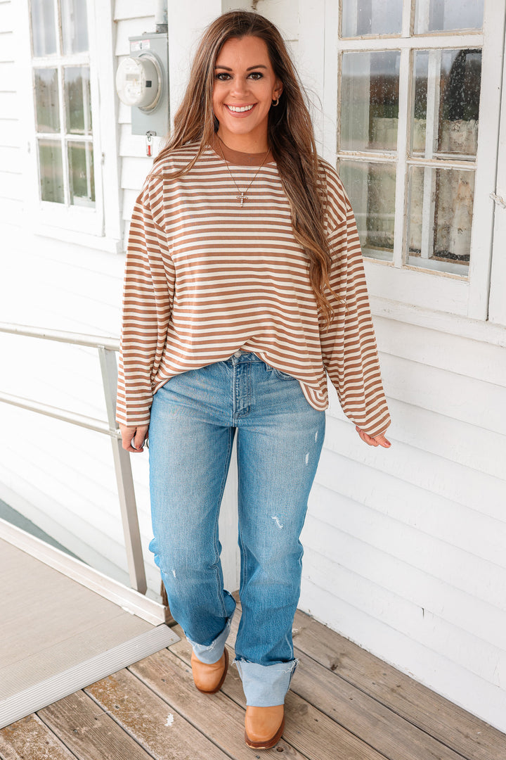 Noelle Stripe Long Sleeve Top - Latte