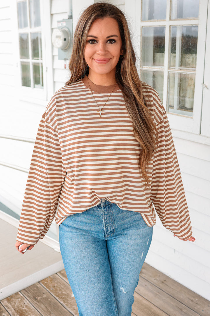 Noelle Stripe Long Sleeve Top - Latte