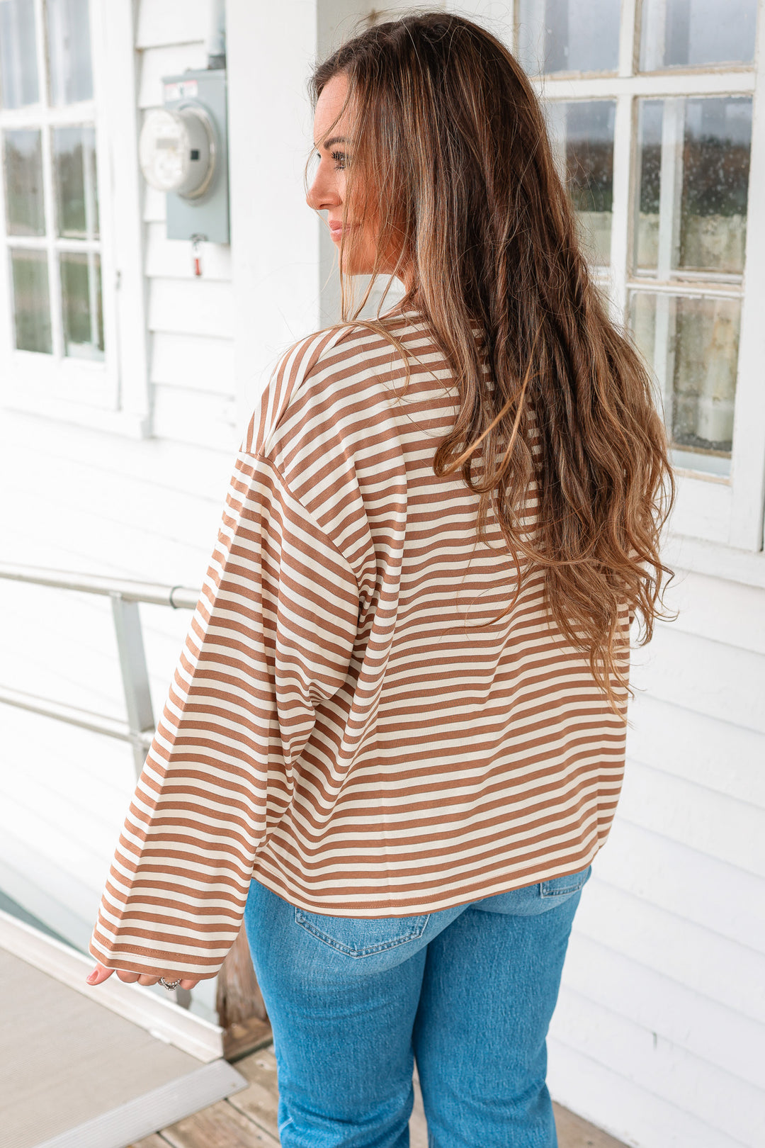 Noelle Stripe Long Sleeve Top - Latte