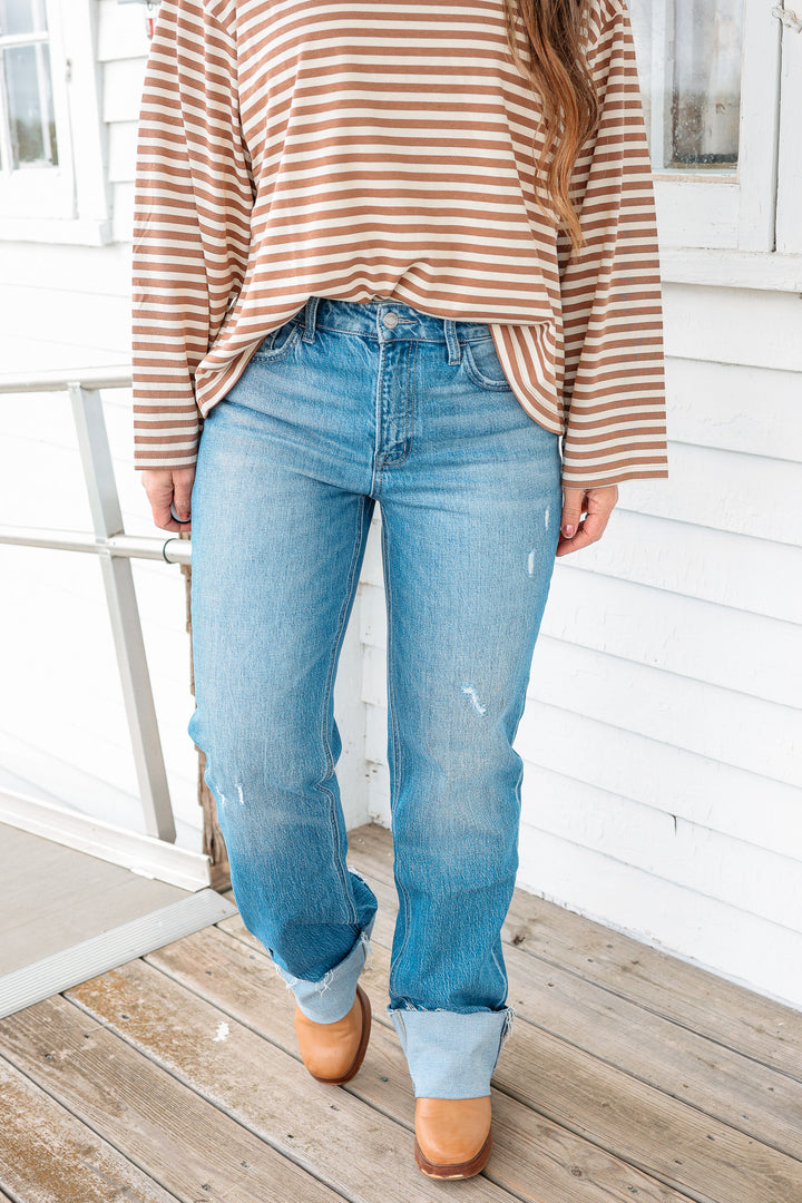 VERVET: Lexi Cuffed Slim Wide Leg Jeans