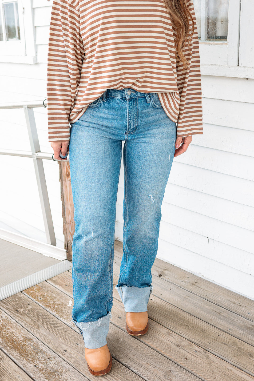 VERVET: Lexi Cuffed Slim Wide Leg Jeans
