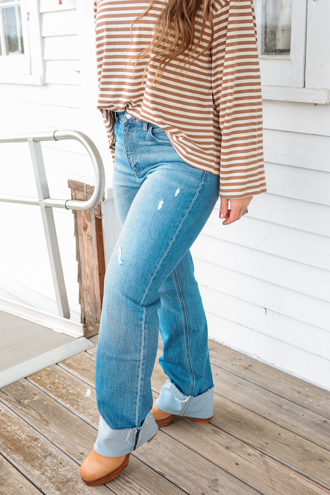 VERVET: Lexi Cuffed Slim Wide Leg Jeans