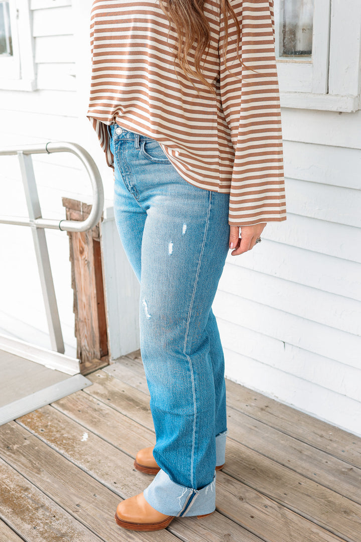 VERVET: Lexi Cuffed Slim Wide Leg Jeans