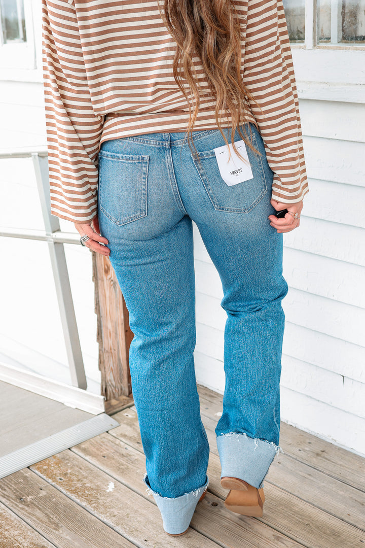VERVET: Lexi Cuffed Slim Wide Leg Jeans