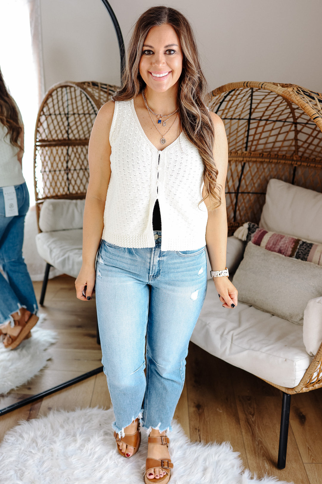 Azalea Pointelle Sweater Tank - Cream