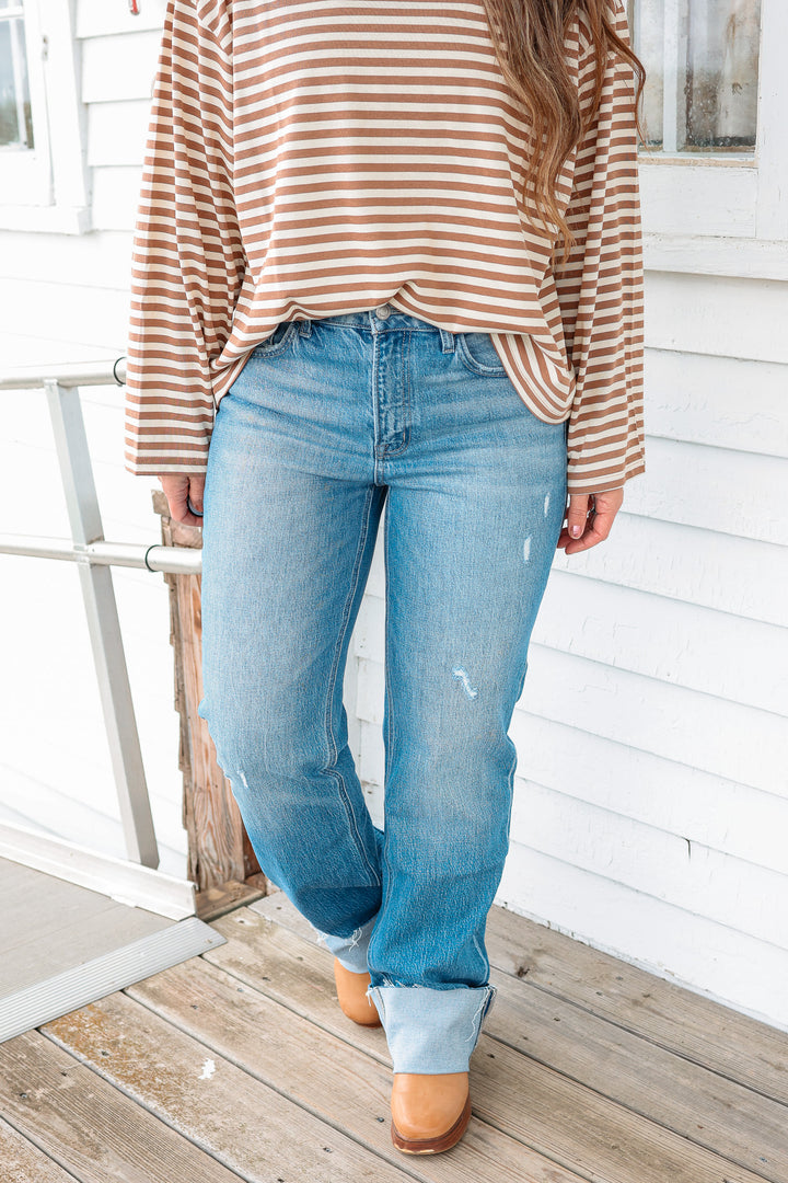 VERVET: Lexi Cuffed Slim Wide Leg Jeans