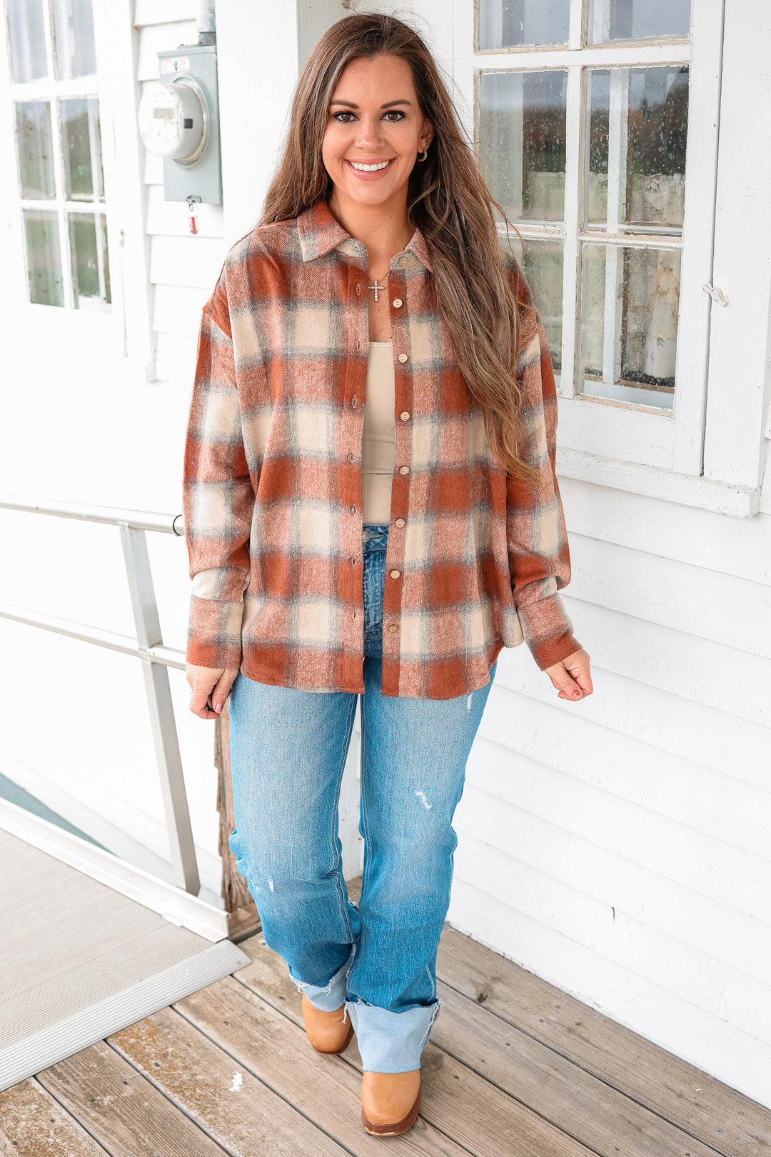 Jillian Button Down Flannel Shirt - Brick