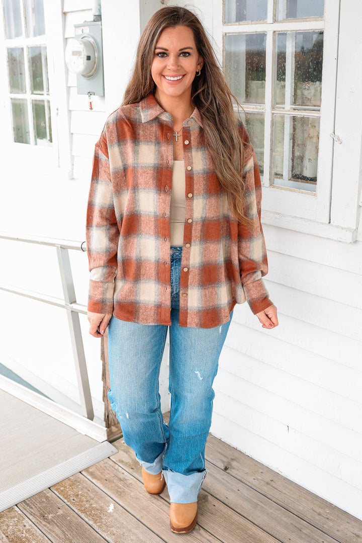 Jillian Button Down Flannel Shirt - Brick