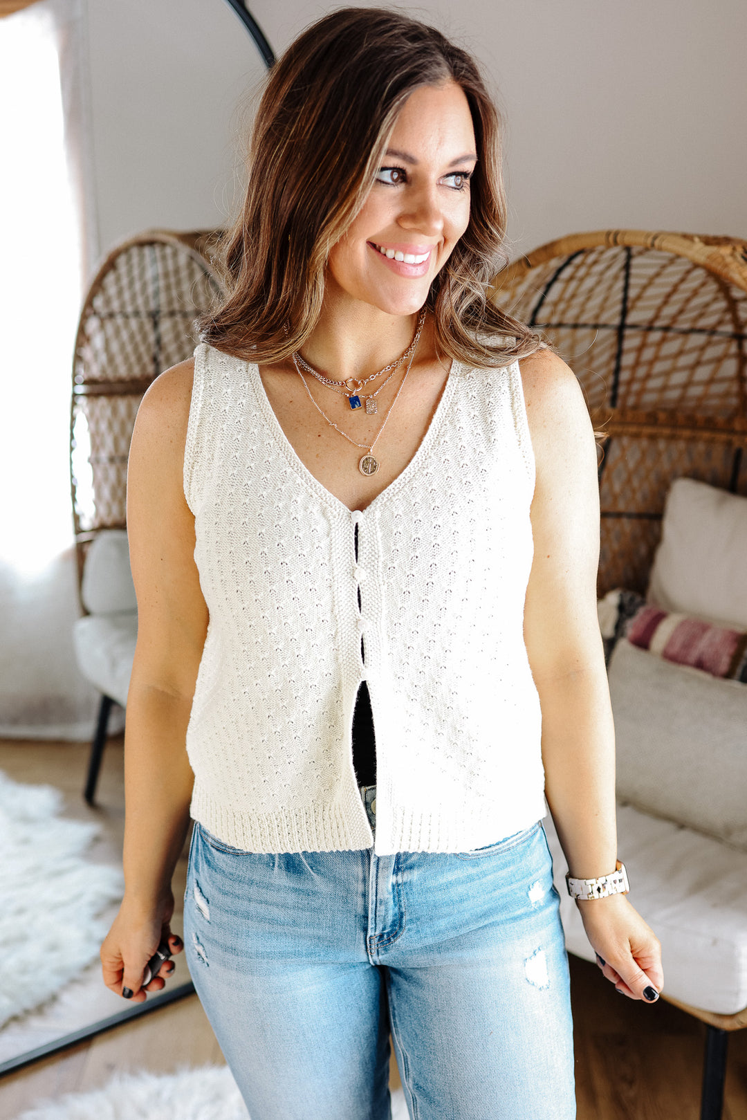 Azalea Pointelle Sweater Tank - Cream