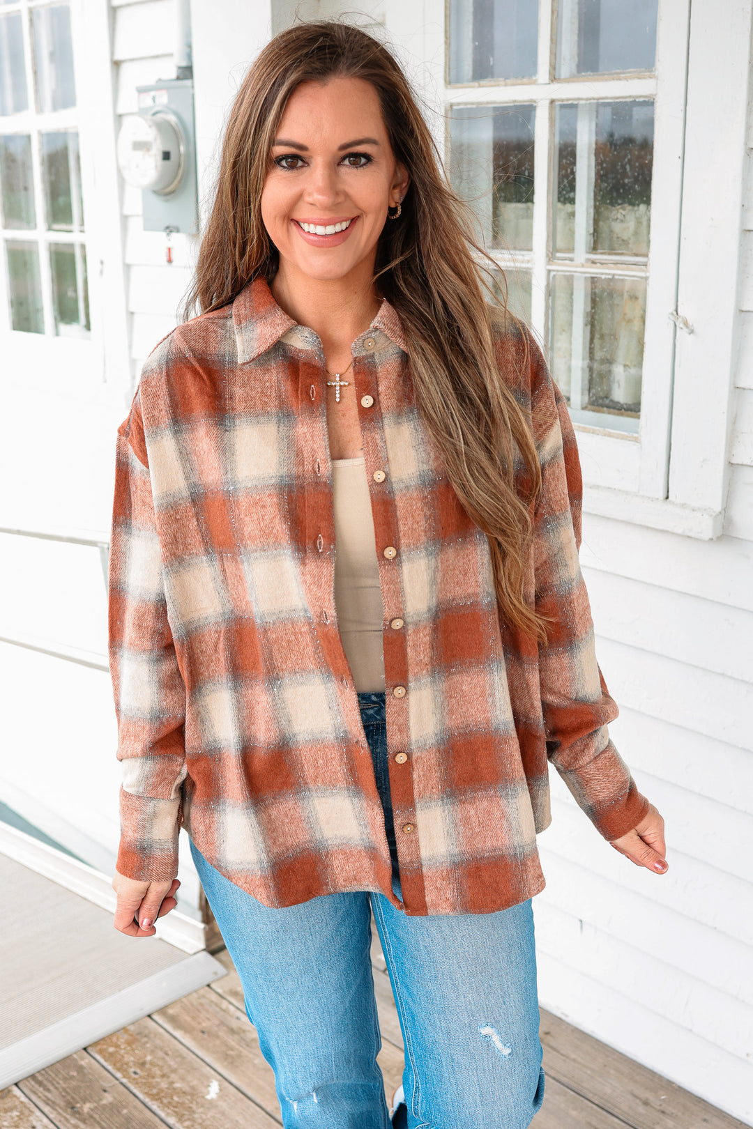 Jillian Button Down Flannel Shirt - Brick