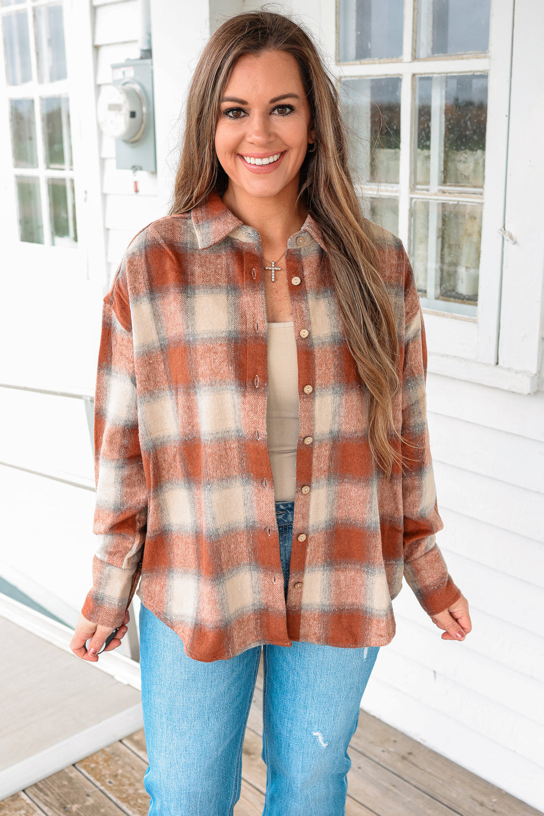 Jillian Button Down Flannel Shirt - Brick