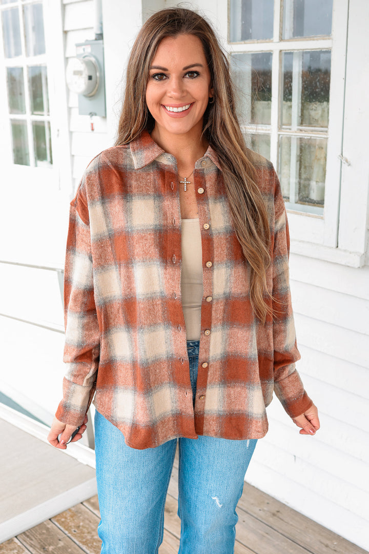 Jillian Button Down Flannel Shirt - Brick