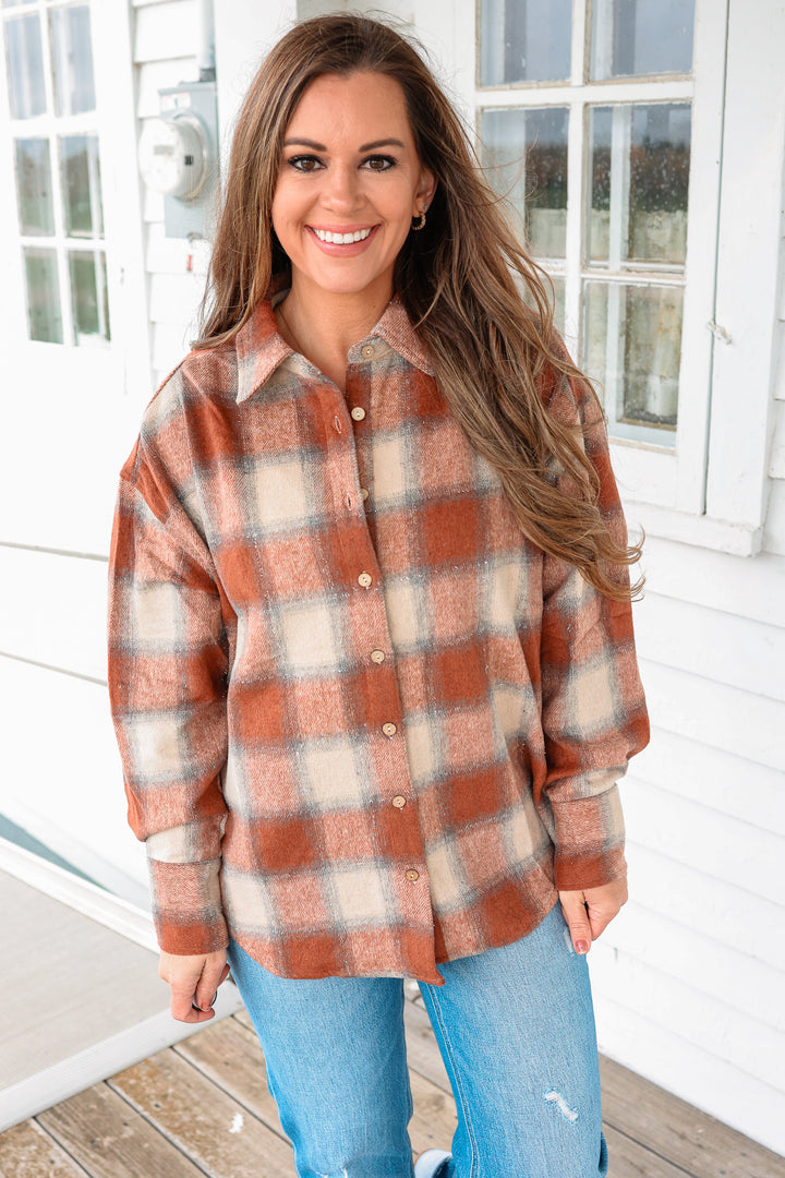 Jillian Button Down Flannel Shirt - Brick