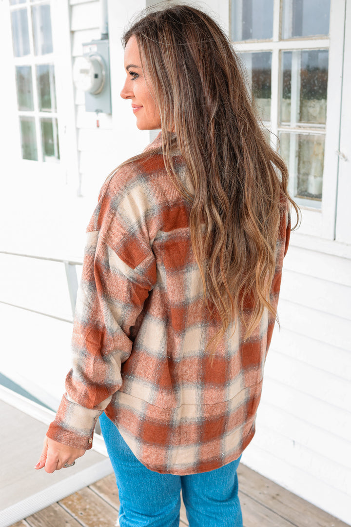 Jillian Button Down Flannel Shirt - Brick