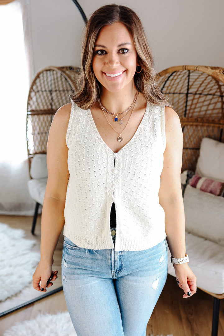 Azalea Pointelle Sweater Tank - Cream