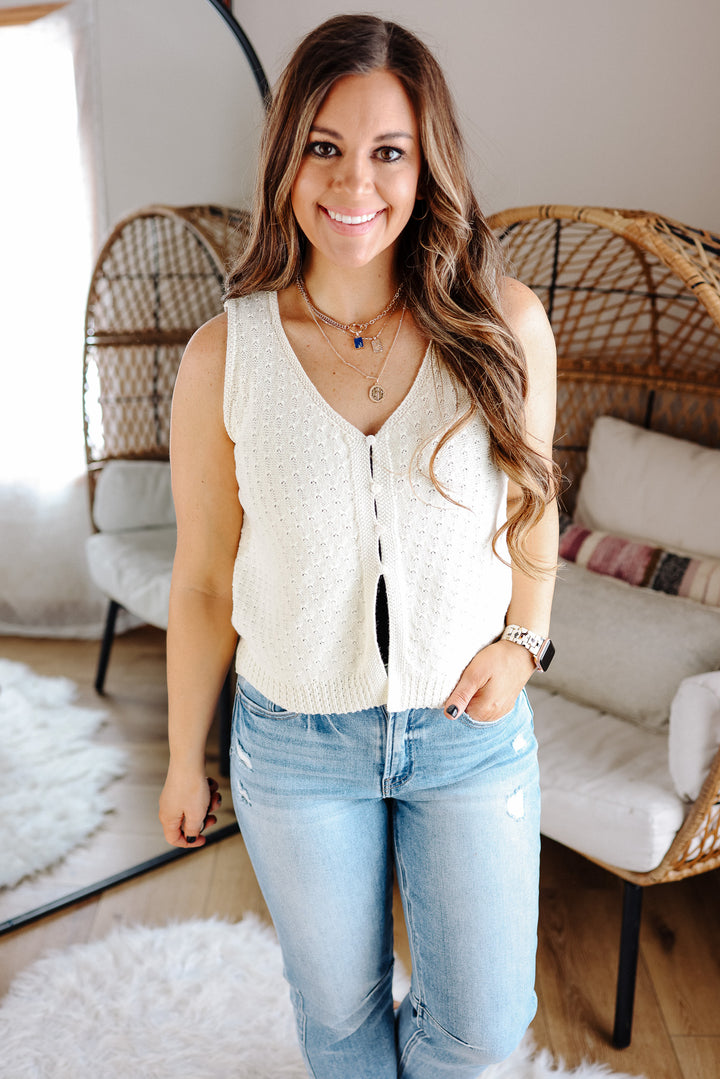 Azalea Pointelle Sweater Tank - Cream