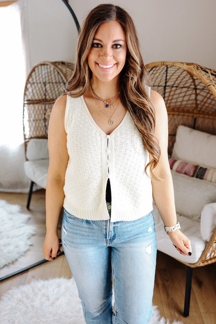 Azalea Pointelle Sweater Tank - Cream