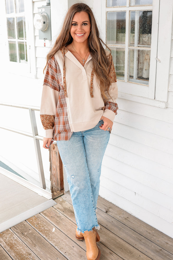 Landry Plaid Floral Color Block Hoodie