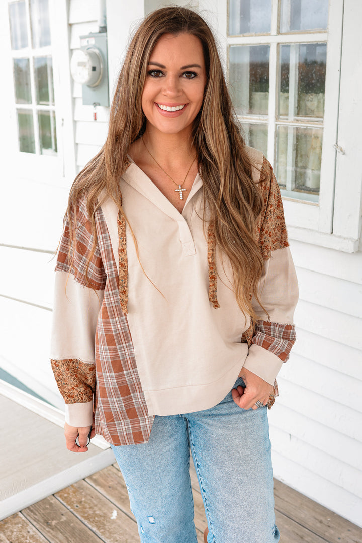 Landry Plaid Floral Color Block Hoodie
