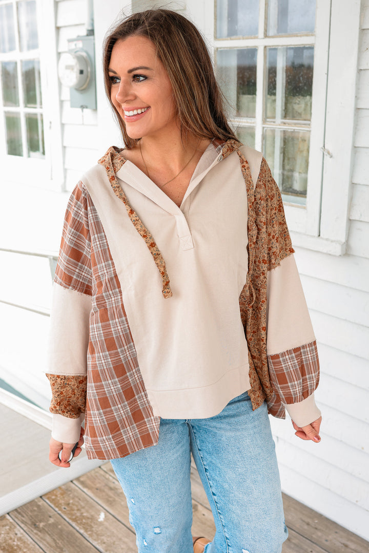 Landry Plaid Floral Color Block Hoodie