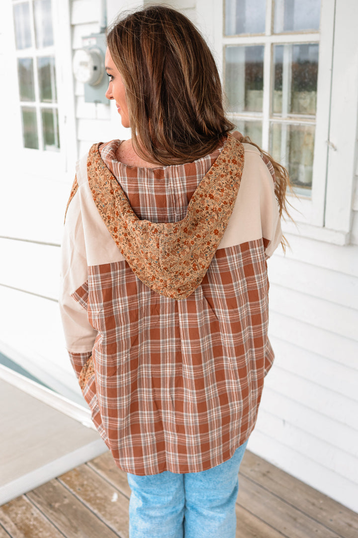 Landry Plaid Floral Color Block Hoodie