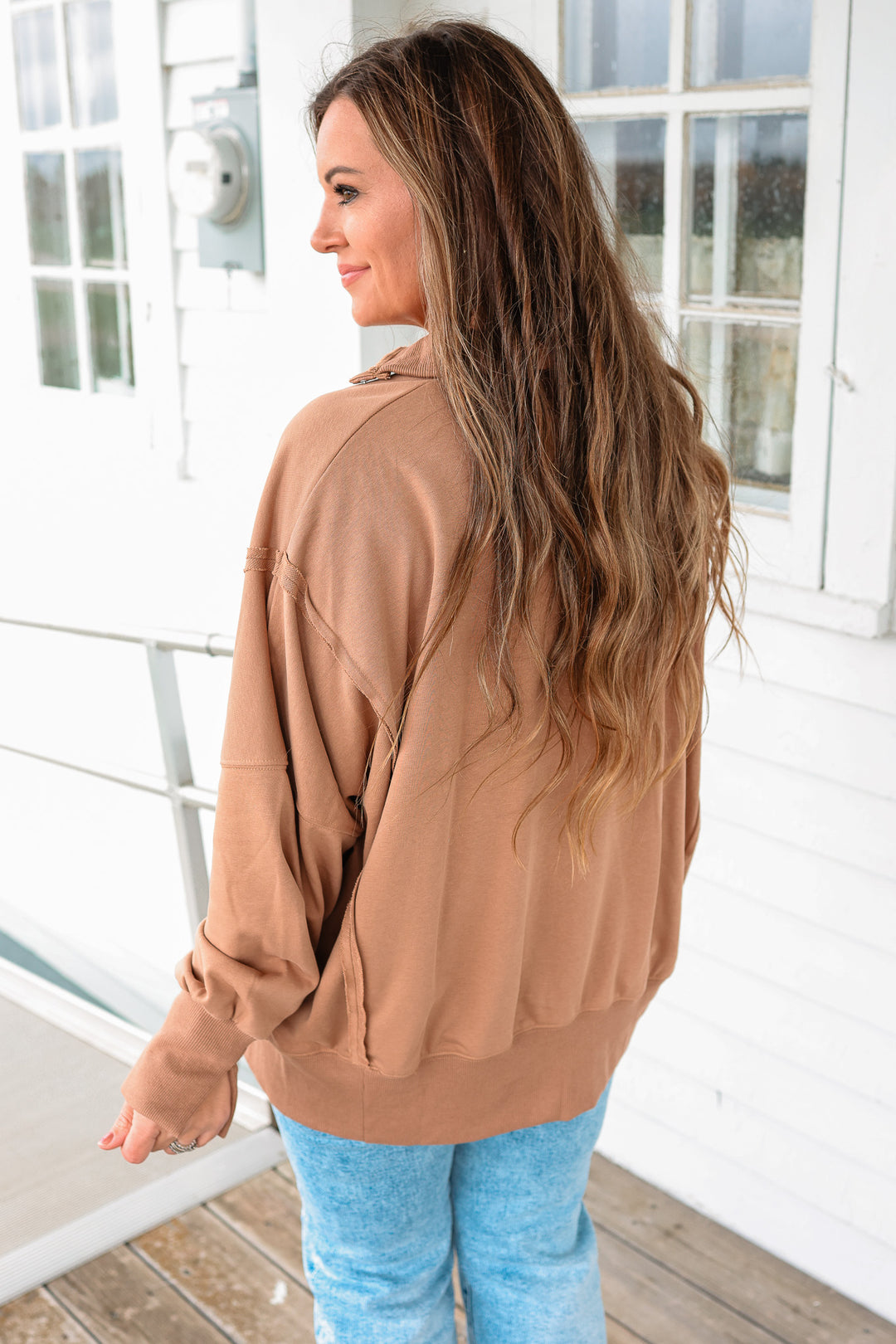 Tamika Henley Sweatshirt- Mocha