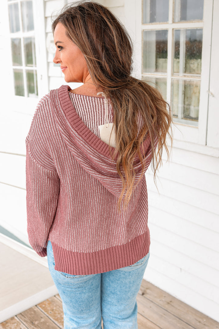 Lily V-Neck Sweater Hoodie - Dusty Plum
