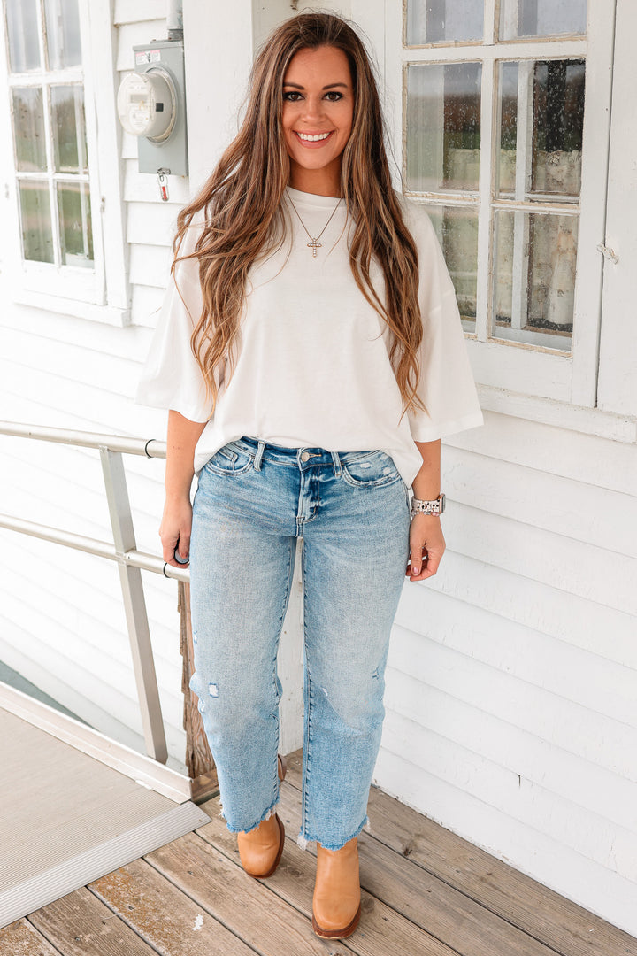 Vervet: Raven Raw Hem Slim Wide Jeans