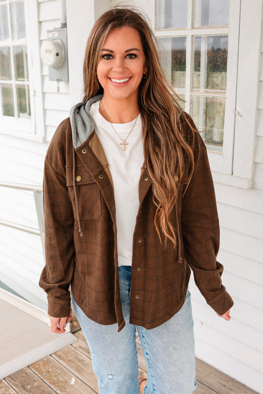 Cole Brushed Plaid Button Down Shacket - Tobacco