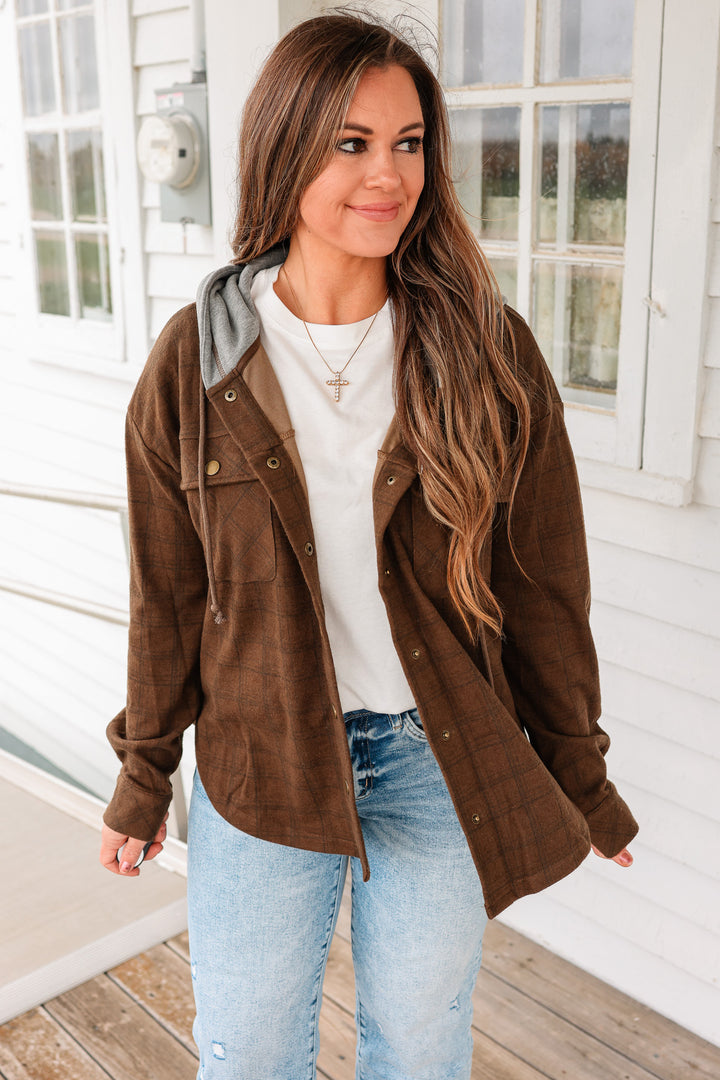 Cole Brushed Plaid Button Down Shacket - Tobacco