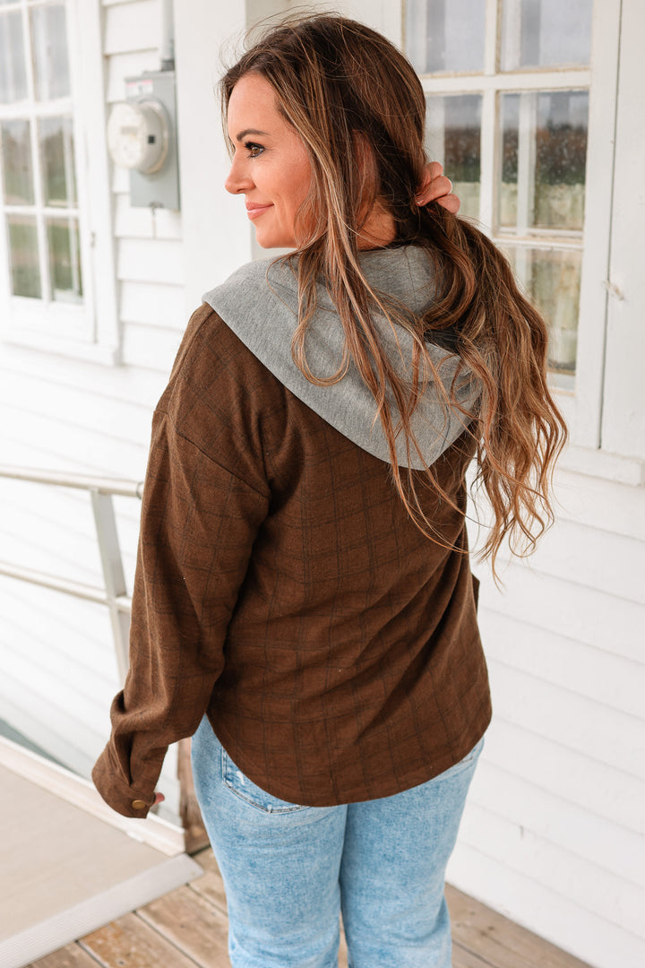 Cole Brushed Plaid Button Down Shacket - Tobacco
