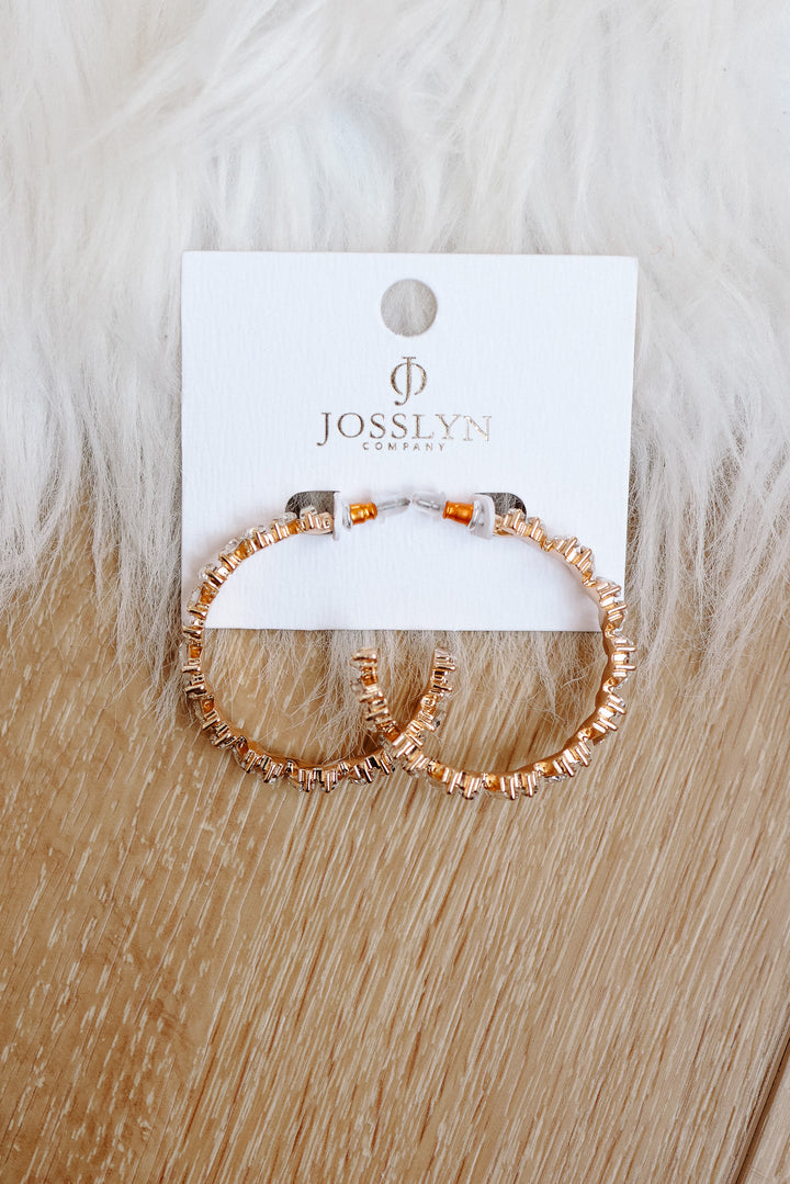 Baguette Crystal Zigzag Gold Hoop Earrings